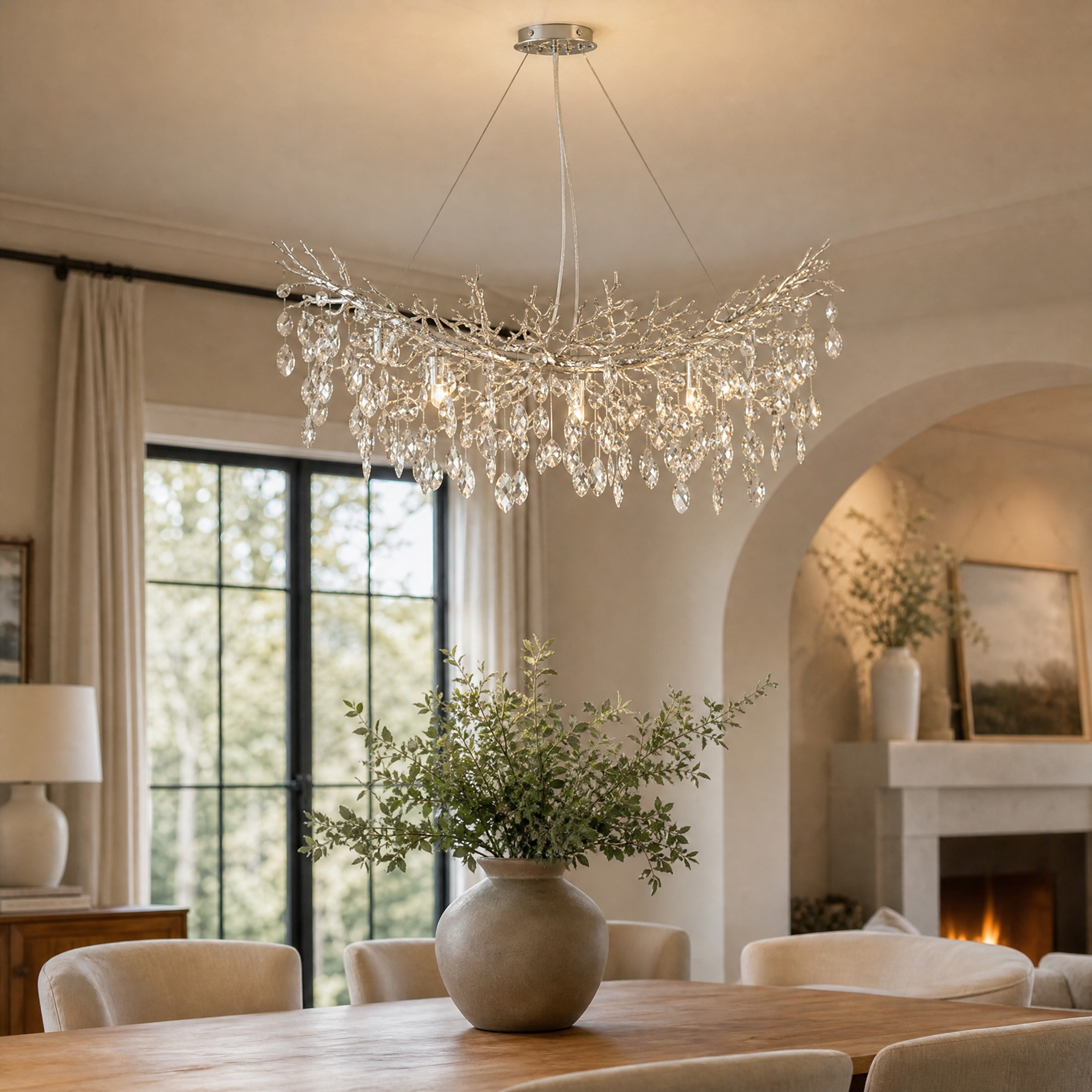 Marquise Curved Branch Linear Dining Pendant 1100 - Silver