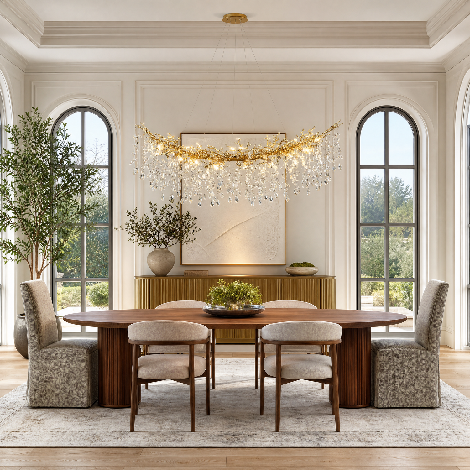 Marquise Curved Branch Linear Dining Pendant 1500 - Copper
