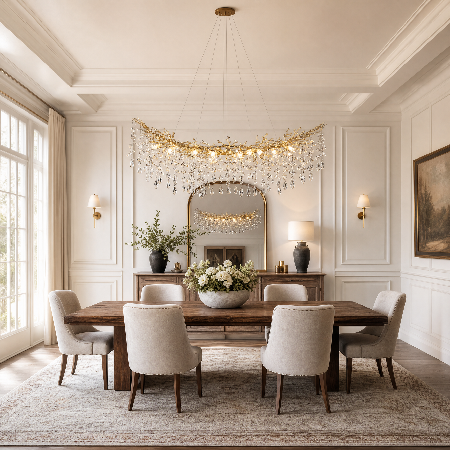 Marquise Curved Branch Linear Dining Pendant 1500 - Copper