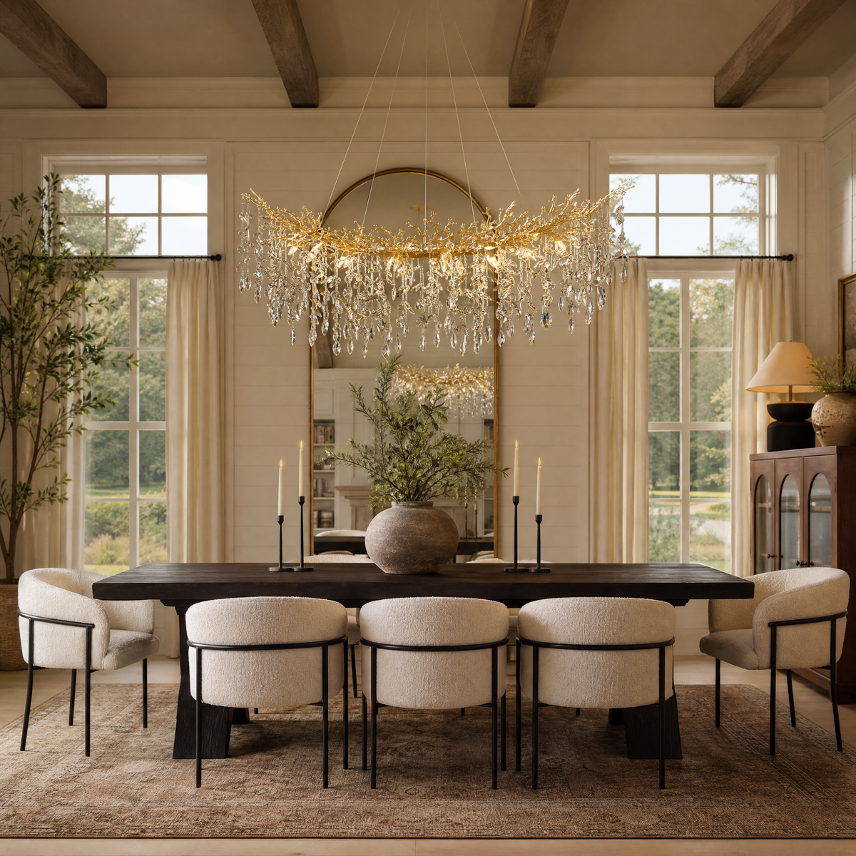 Marquise Curved Branch Linear Dining Pendant 1500 - Copper