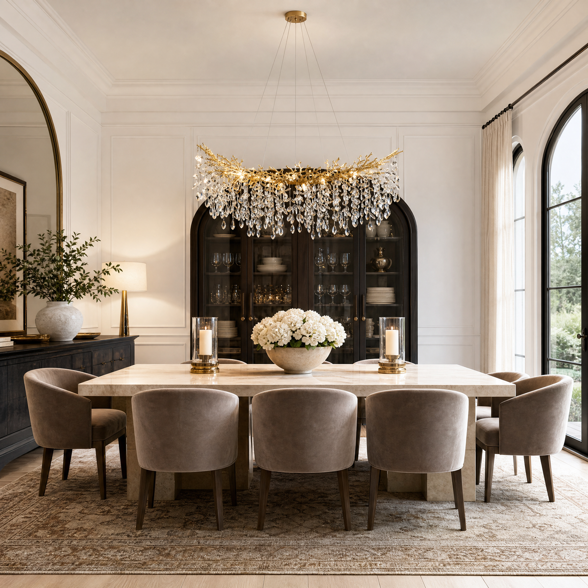Marquise Curved Branch Linear Dining Pendant 1500 - Copper