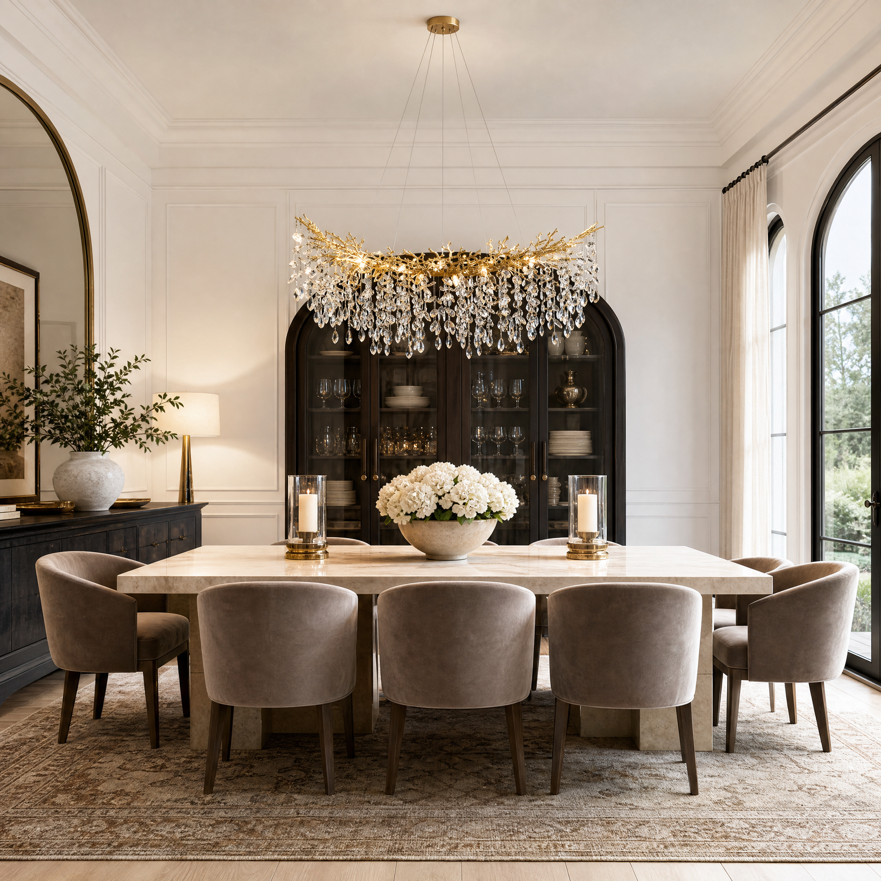 Marquise Curved Branch Linear Dining Pendant 1500 - Copper