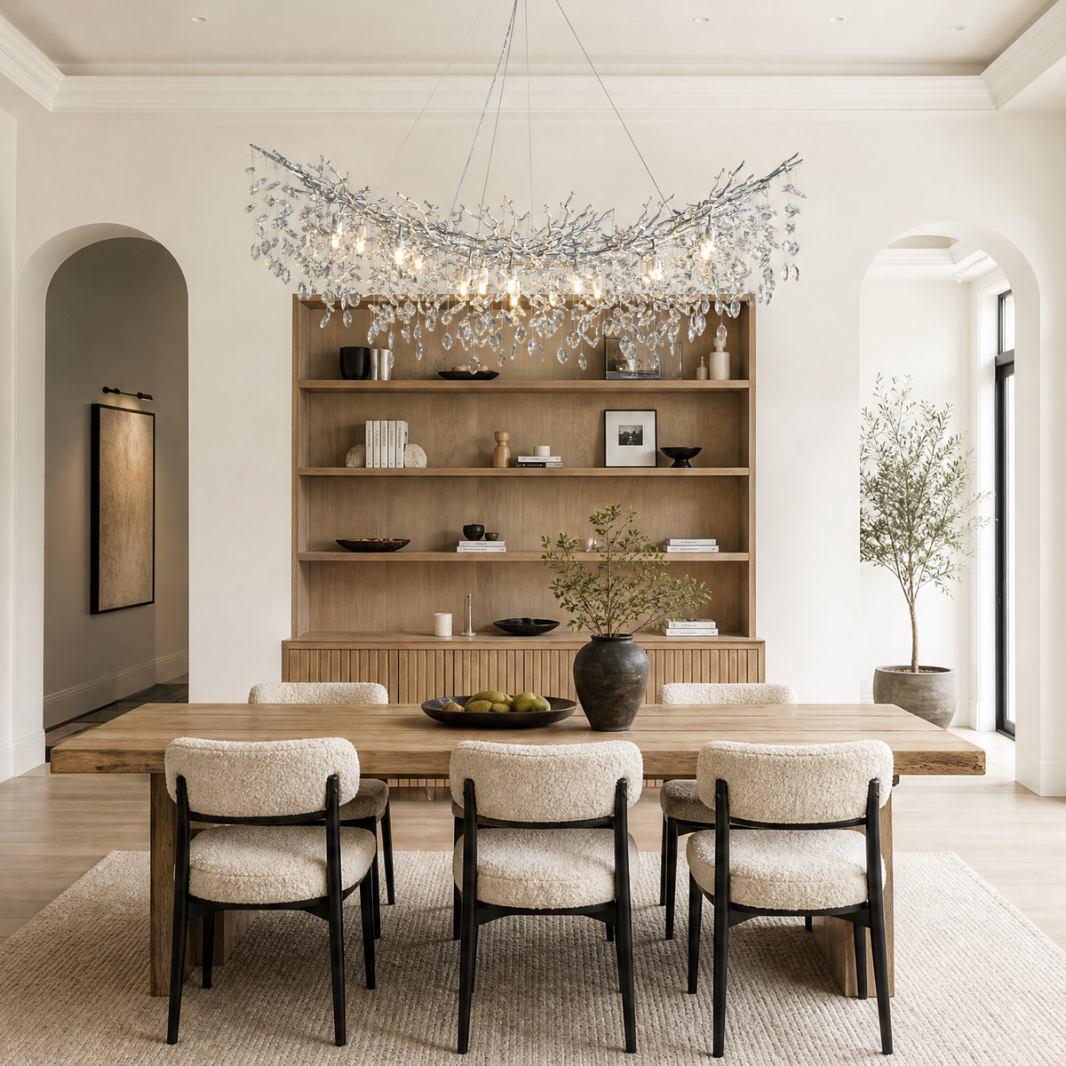Marquise Curved Branch Linear Dining Pendant 1500 - Silver