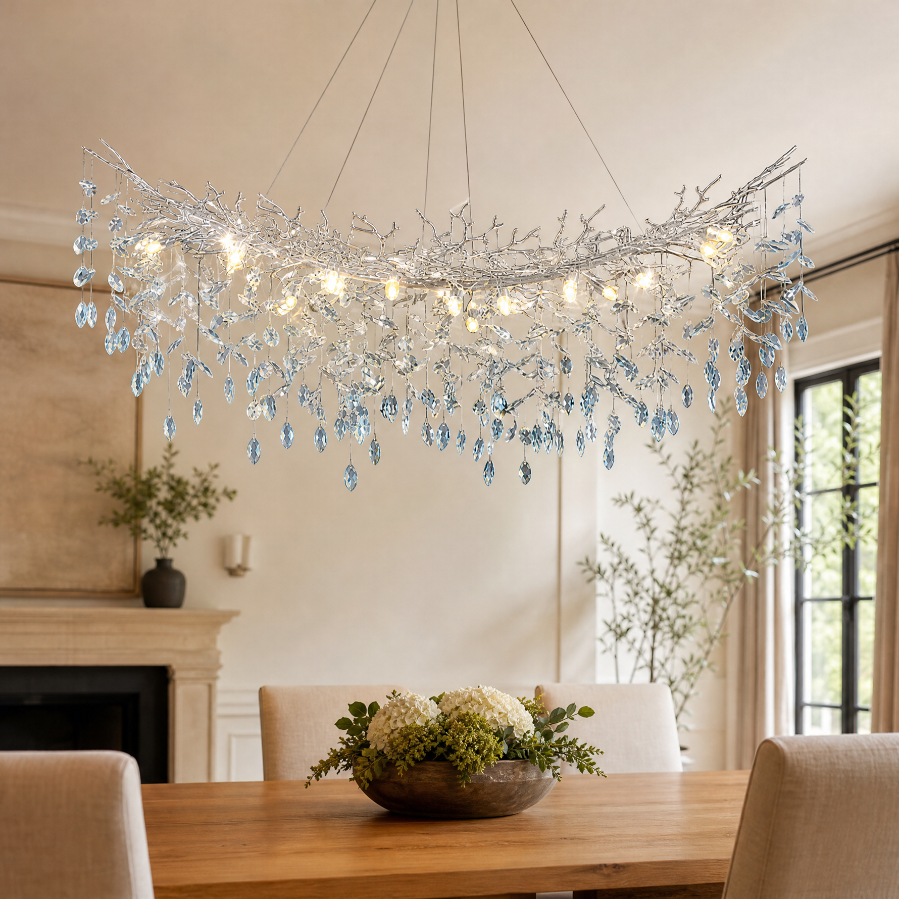 Marquise Curved Branch Linear Dining Pendant 1500 - Silver