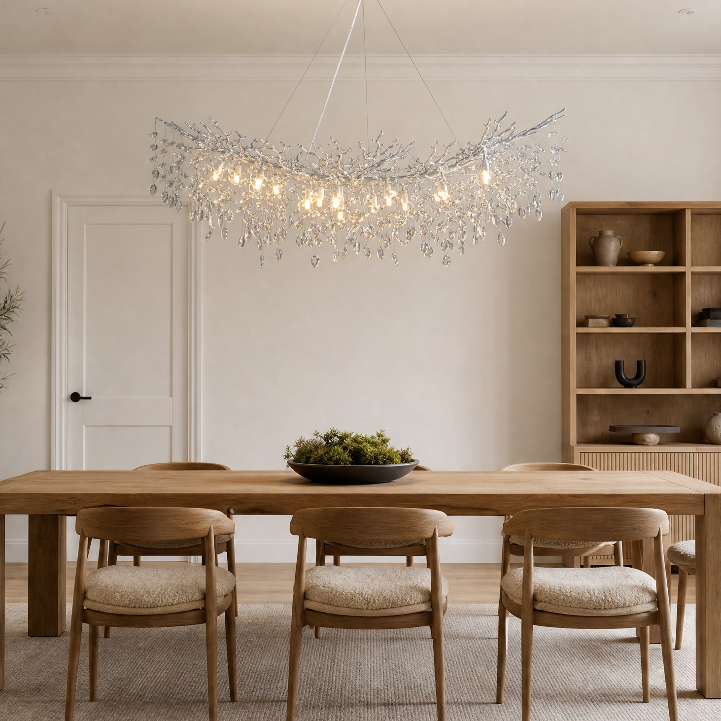 Marquise Curved Branch Linear Dining Pendant 1500 - Silver