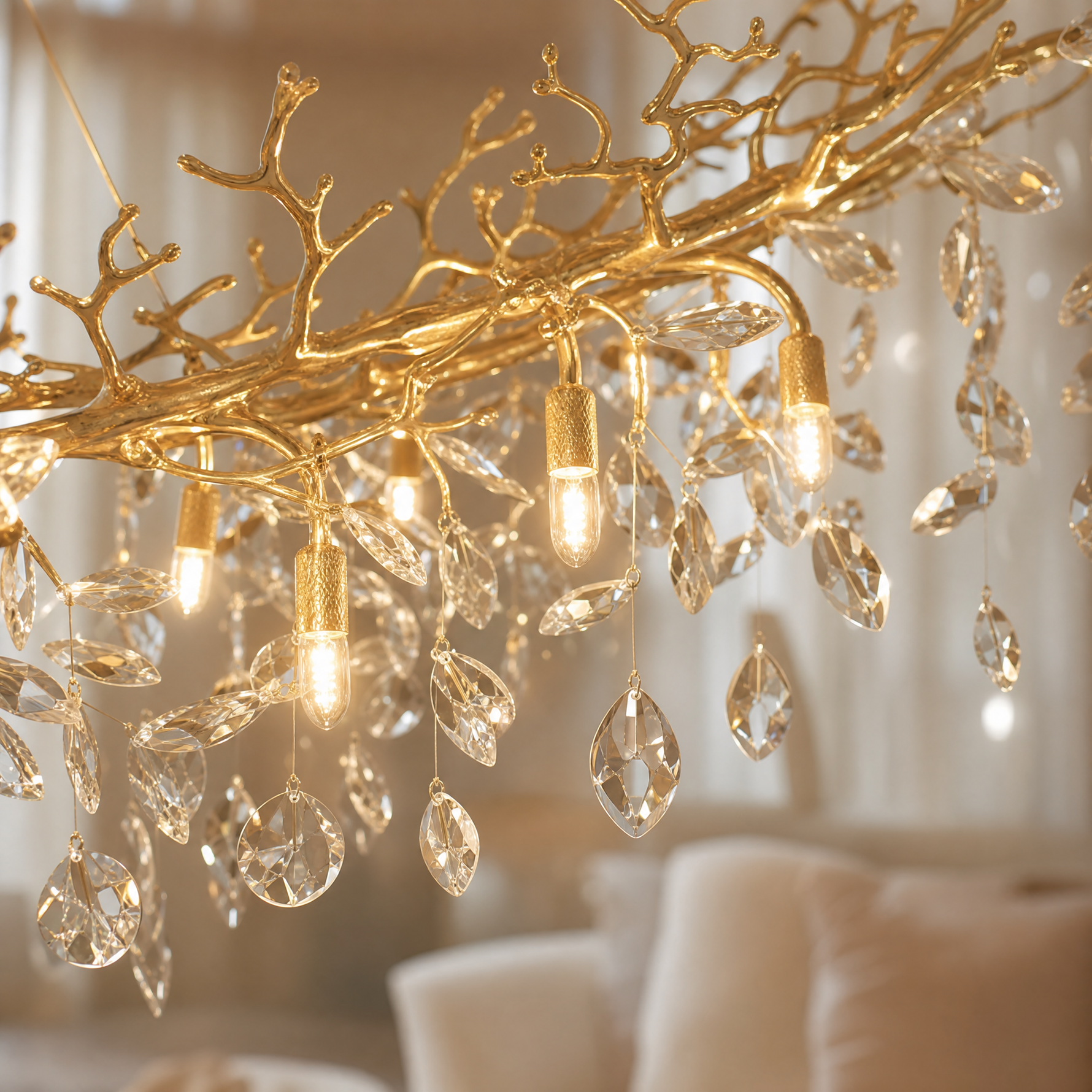 Marquise Curved Branch Linear Dining Pendant 1830 - Copper