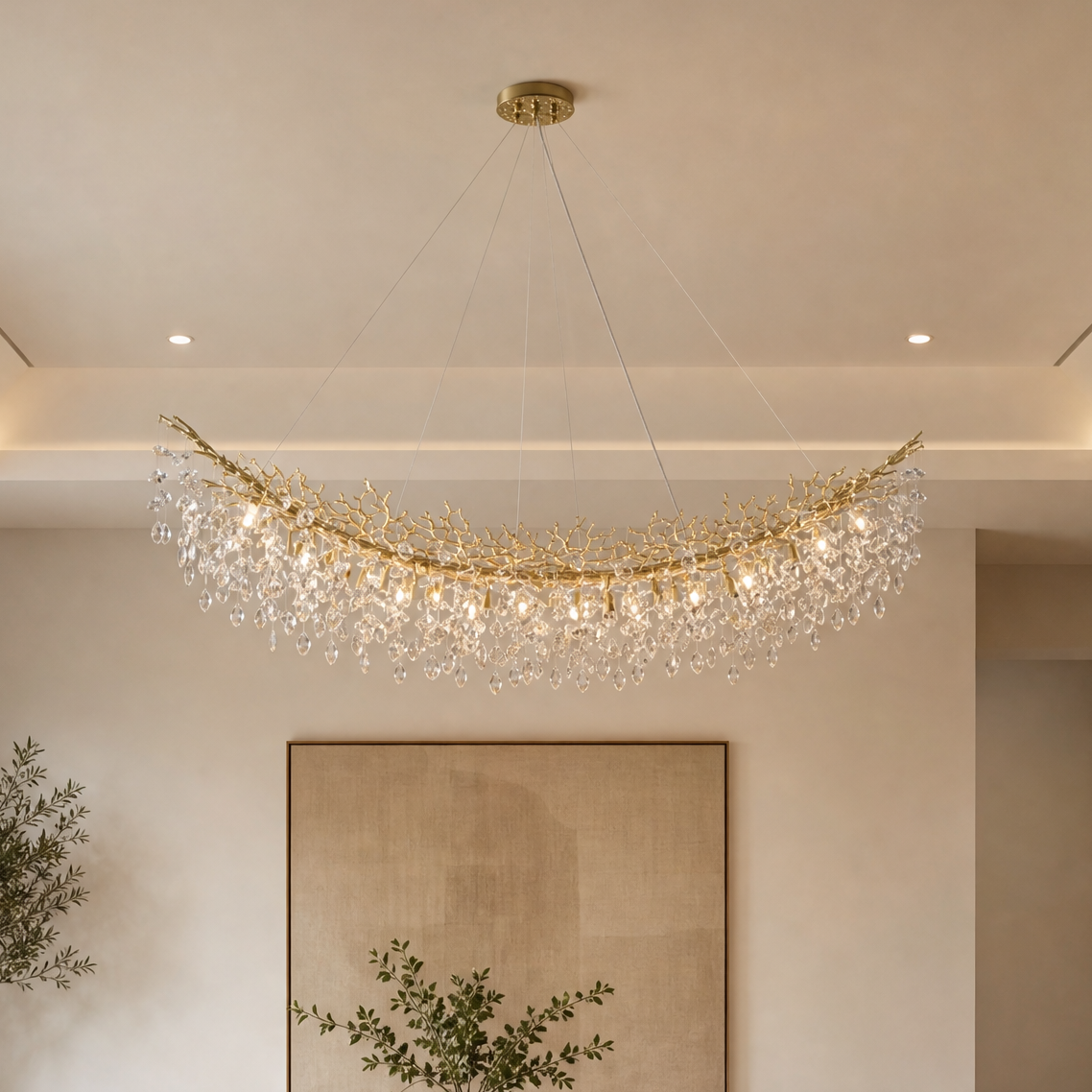 Marquise Curved Branch Linear Dining Pendant 1830 - Copper