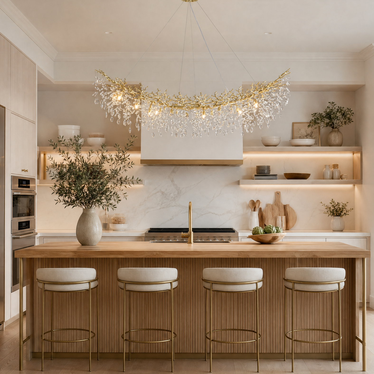 Marquise Curved Branch Linear Dining Pendant 1830 - Copper