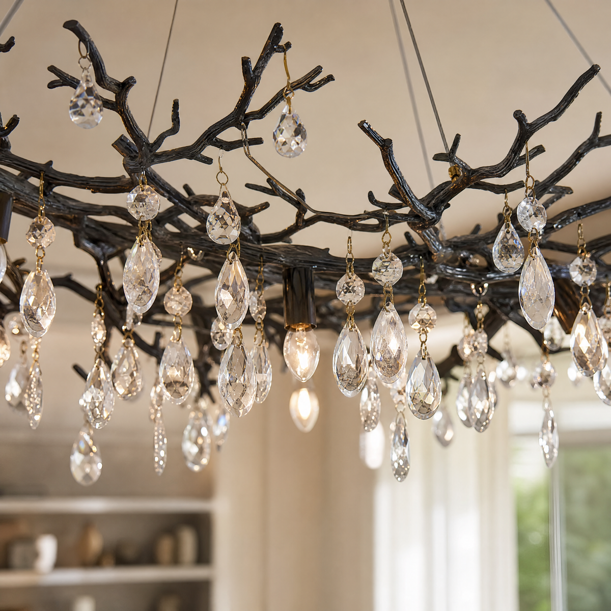 Marquise Curved Branch Linear Dining Pendant 1830 - Matte Black