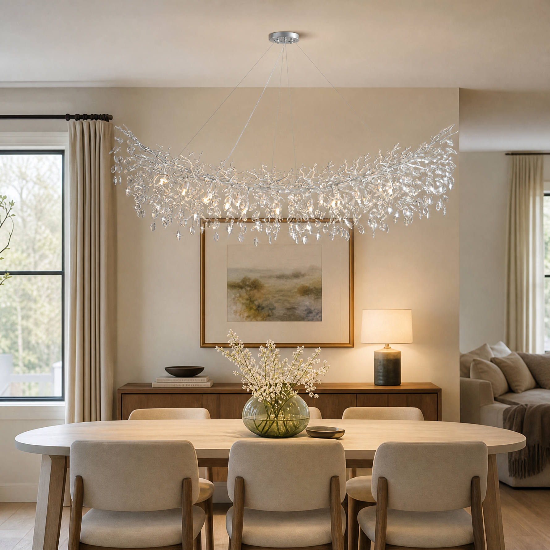 Marquise Curved Branch Linear Dining Pendant 1830 - Silver