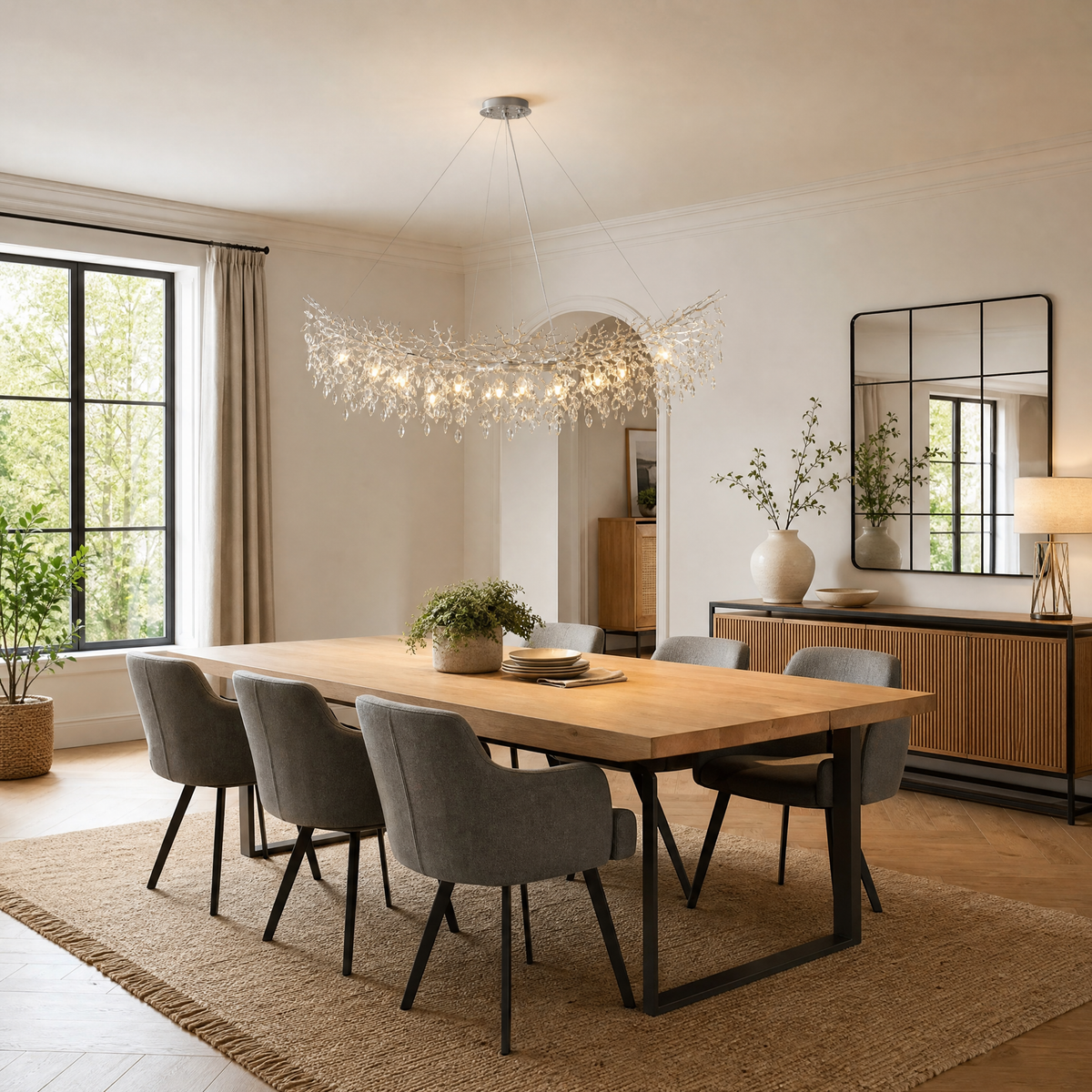 Marquise Curved Branch Linear Dining Pendant 1830 - Silver