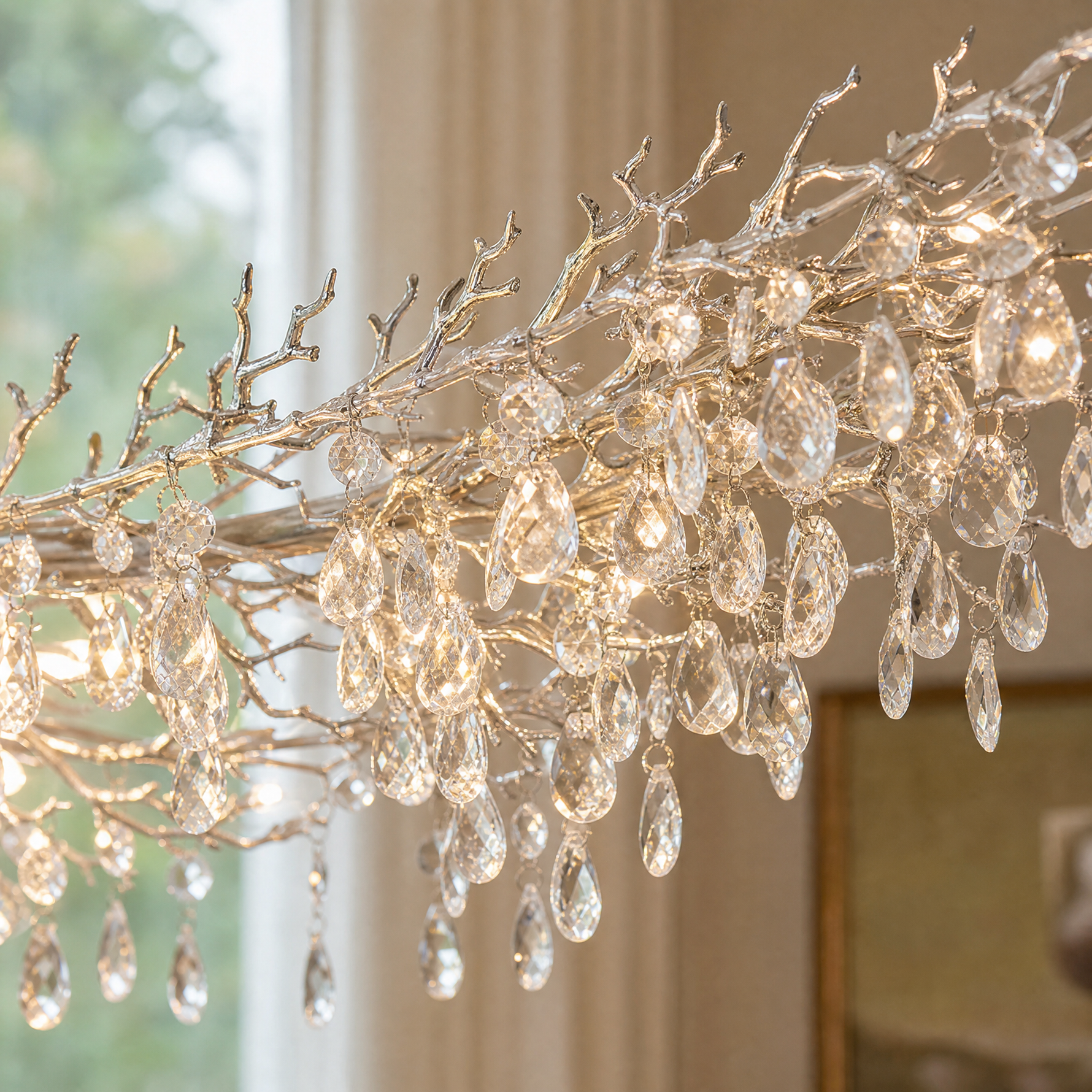 Marquise Curved Branch Linear Dining Pendant 1830 - Silver