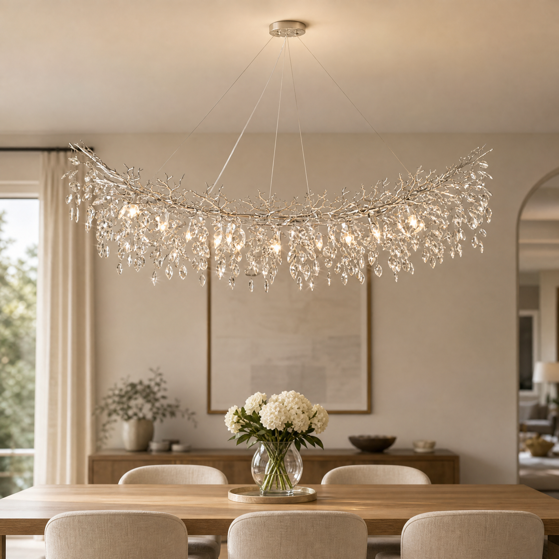 Marquise Curved Branch Linear Dining Pendant 1830 - Silver