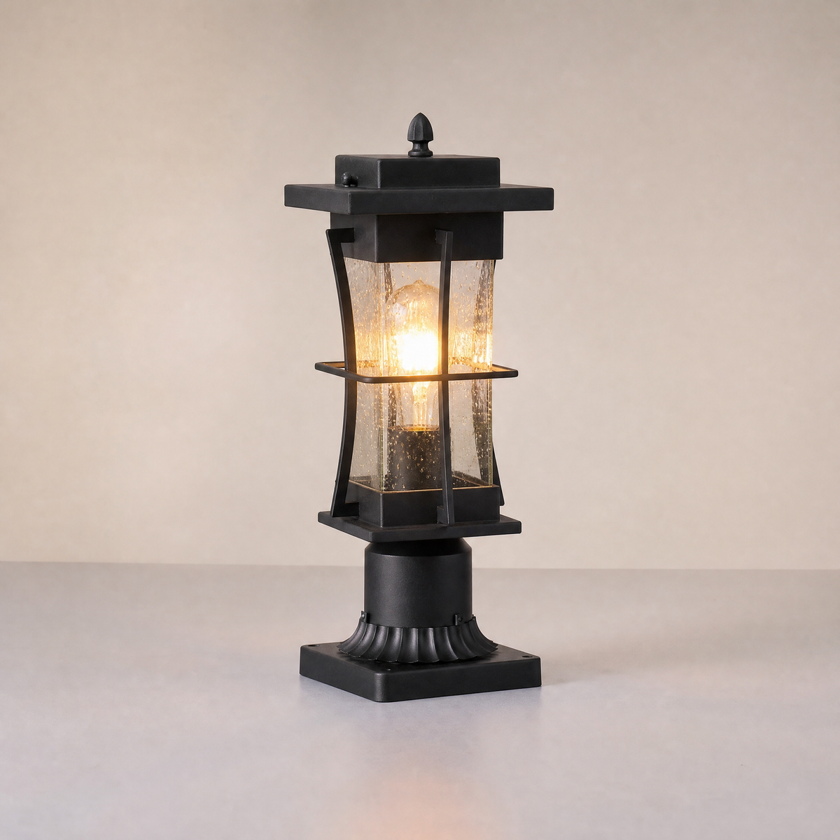 Matte Black Galvanized Iron and Glass Outdoor Post Lantern