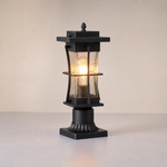Matte Black Galvanized Iron and Glass Outdoor Post Lantern
