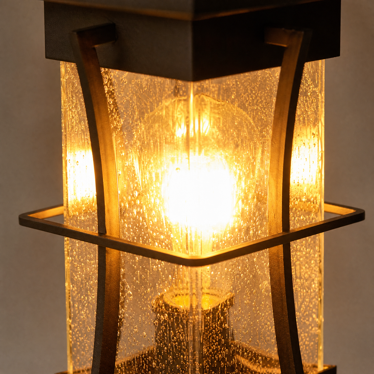 Matte Black Galvanized Iron and Glass Outdoor Post Lantern