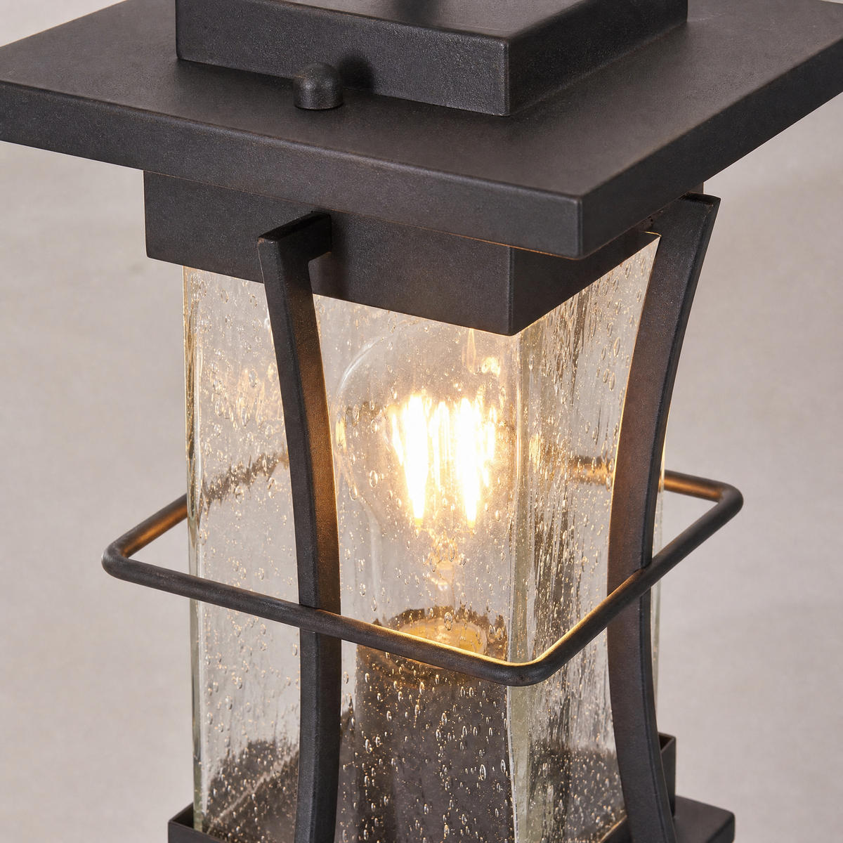 Matte Black Galvanized Iron and Glass Outdoor Post Lantern