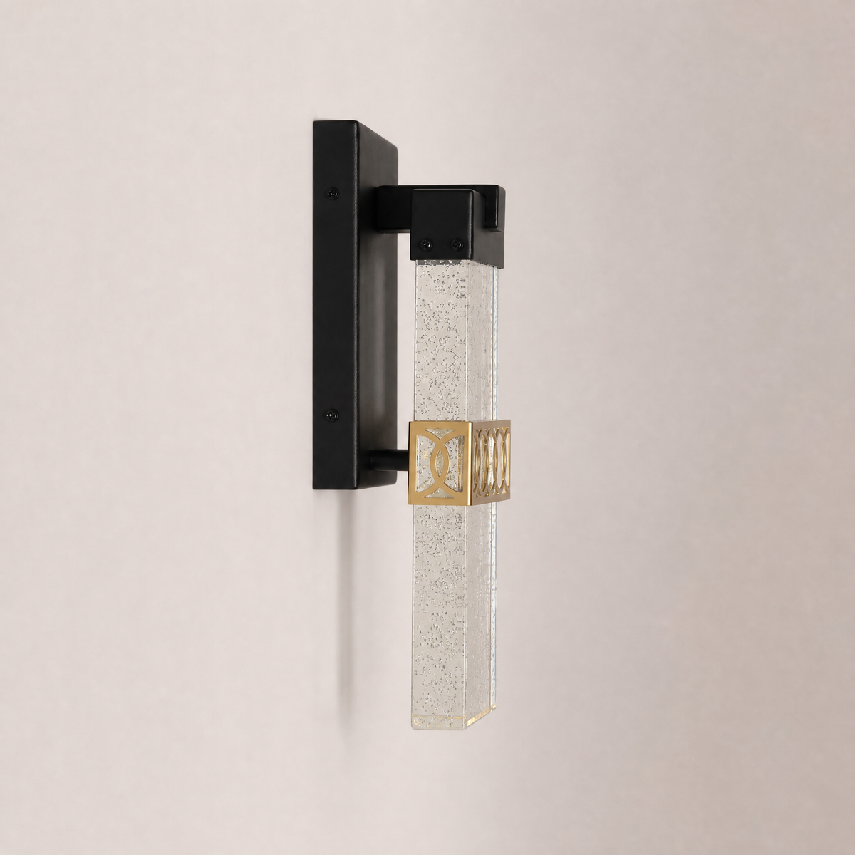 Matte Black Iron and Crystal Column LED Wall Sconce