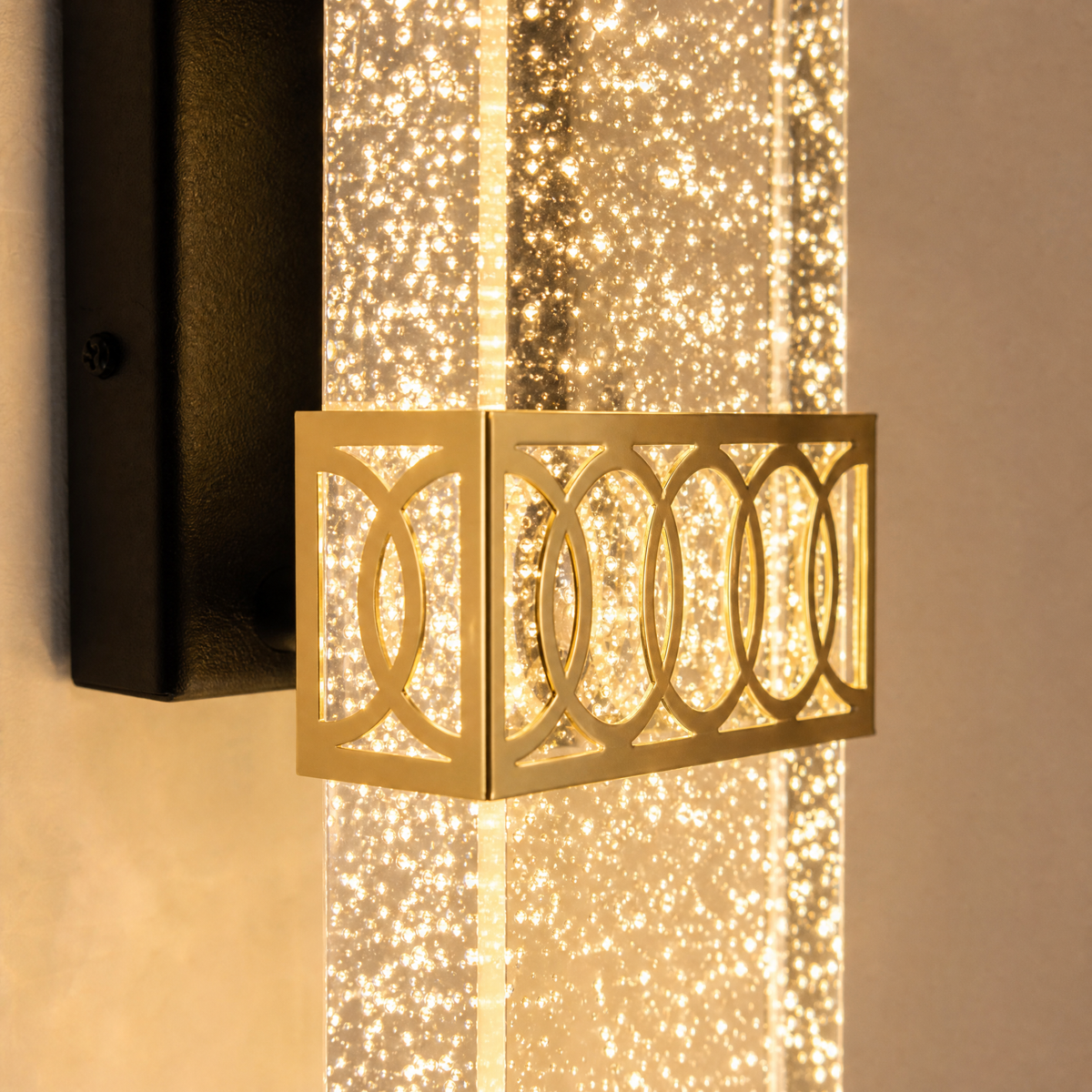 Matte Black Iron and Crystal Column LED Wall Sconce