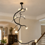 Matte Black Metal Vine Branch Pendant Light with Frosted Glass