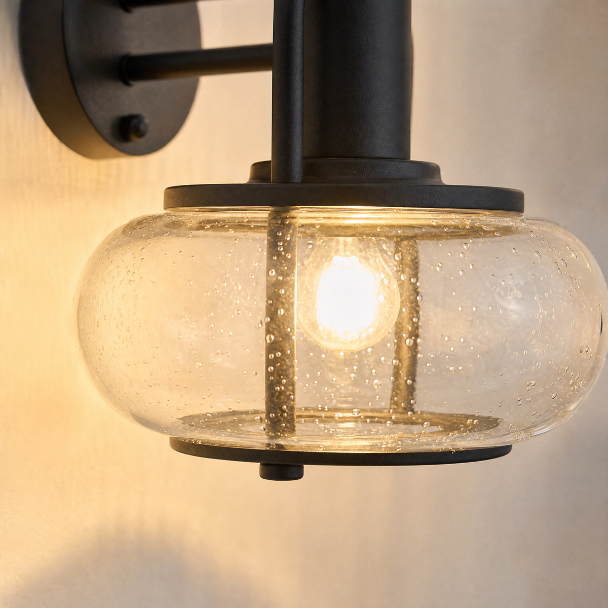 Matte Black Steel and Glass Dome Outdoor Wall Sconce