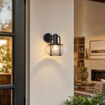 Matte Black Steel and Glass Dome Outdoor Wall Sconce