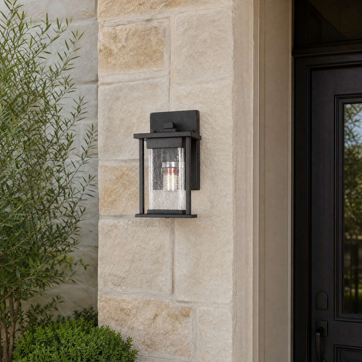 Metal Outdoor Lantern Craftsman Sand Black Die-cast Aluminum Seeded 1-Light for Porch
