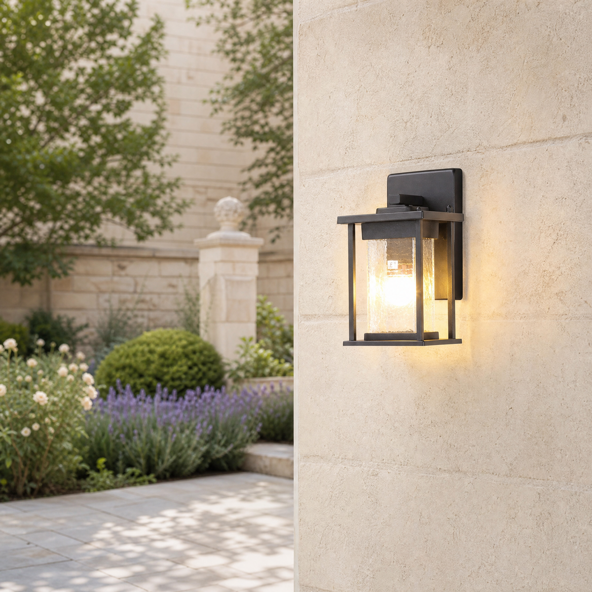 Metal Outdoor Lantern Craftsman Sand Black Die-cast Aluminum Seeded 1-Light for Porch