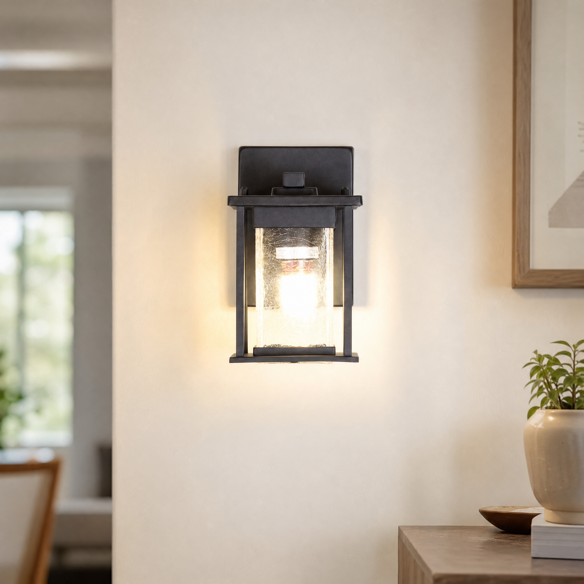 Metal Outdoor Lantern Craftsman Sand Black Die-cast Aluminum Seeded 1-Light for Porch