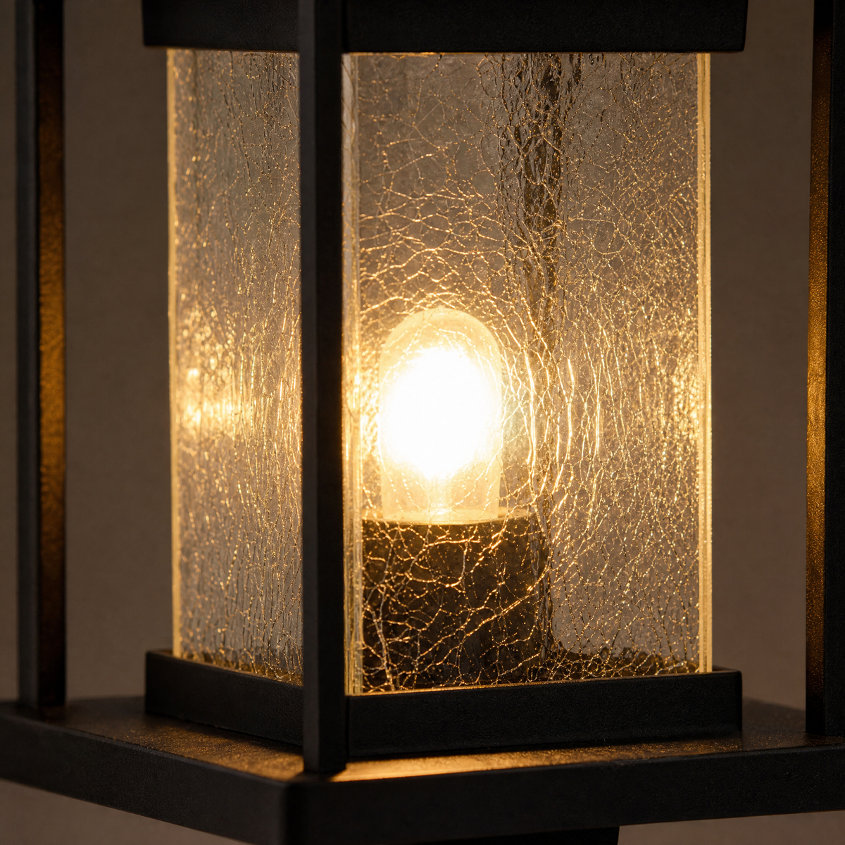 Metal Outdoor Lantern Craftsman Sand Black Die-cast Aluminum Seeded 1-Light for Porch