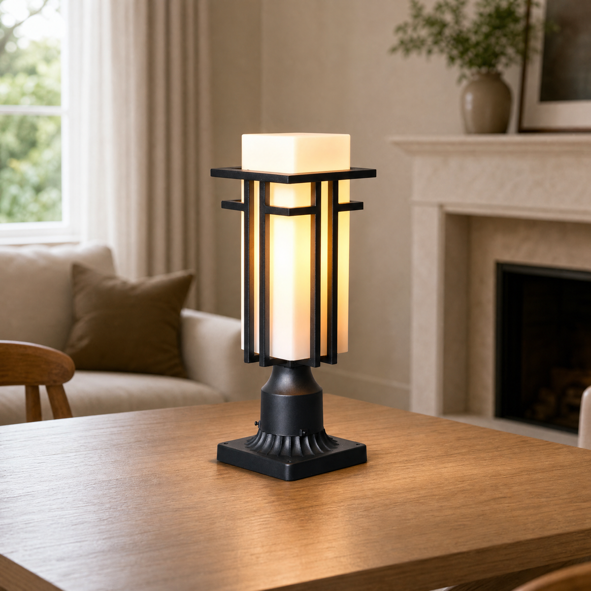 Metal Outdoor Lantern Craftsman Sand Black Iron Frosted Glass 1-Light for Porch Patio