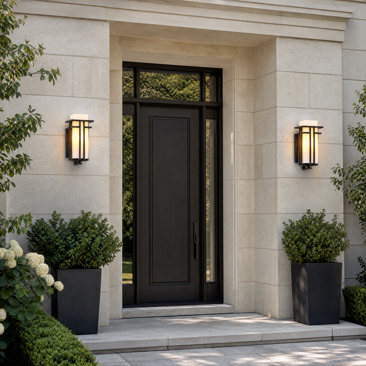 Metal Outdoor Lantern Craftsman Sand Black Iron Frosted Glass 1-Light for Porch Patio