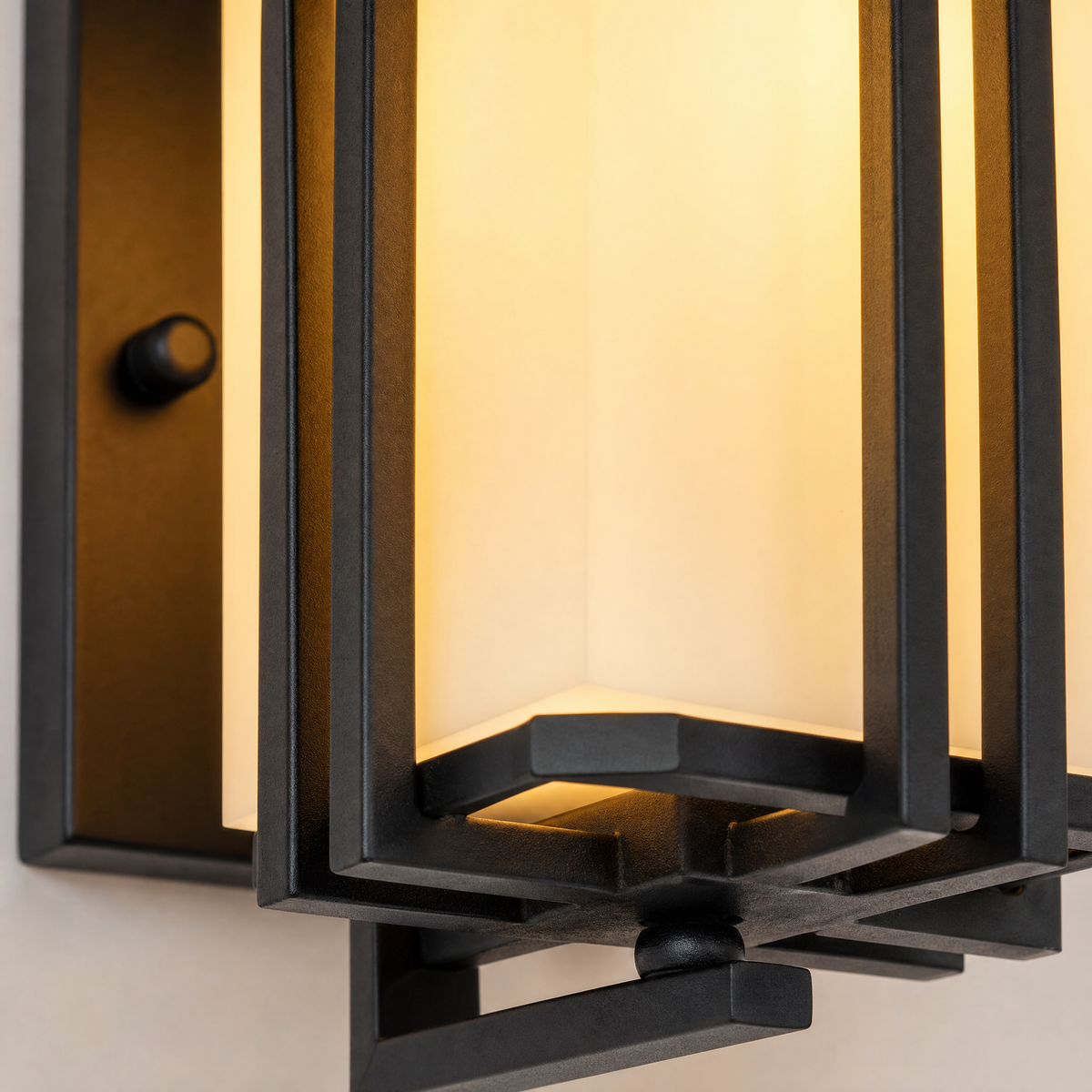 Metal Outdoor Lantern Craftsman Sand Black Iron Frosted Glass 1-Light for Porch Patio