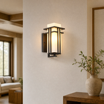 Metal Outdoor Lantern Craftsman Sand Black Iron Frosted Glass 1-Light for Porch Patio