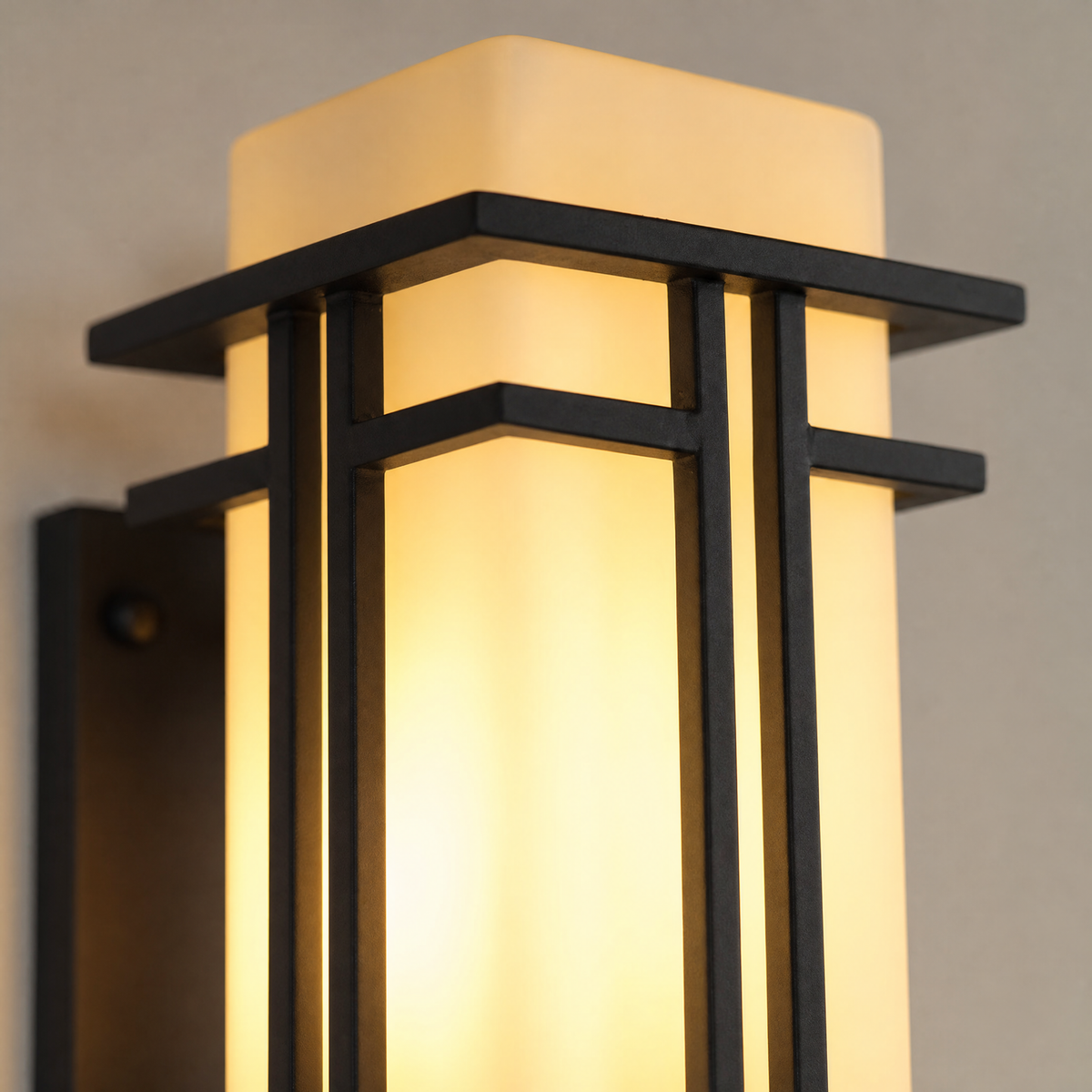 Metal Outdoor Lantern Craftsman Sand Black Iron Frosted Glass 1-Light for Porch Patio