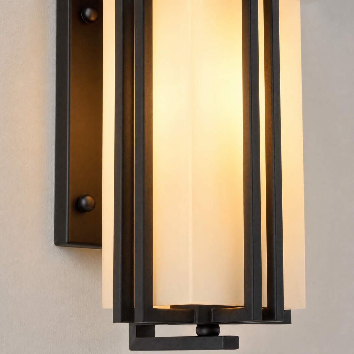 Metal Outdoor Lantern Craftsman Sand Black Iron Frosted Glass 1-Light for Porch Patio