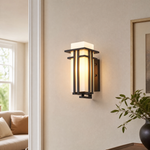 Metal Outdoor Lantern Craftsman Sand Black Iron Frosted Glass 1-Light for Porch Patio