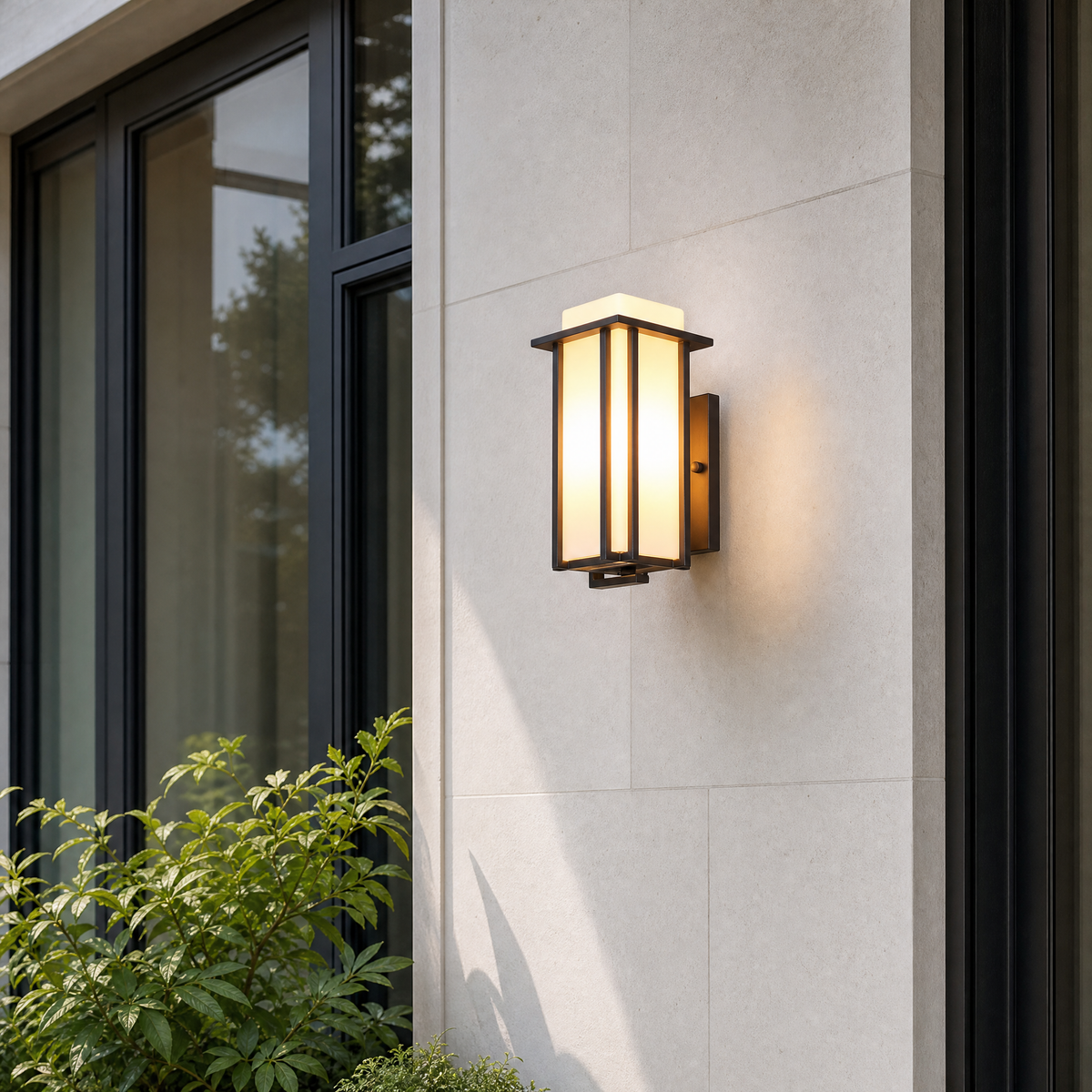Metal Outdoor Lantern Modern Sand Black Iron Frosted Glass 1-Light for Porch Patio