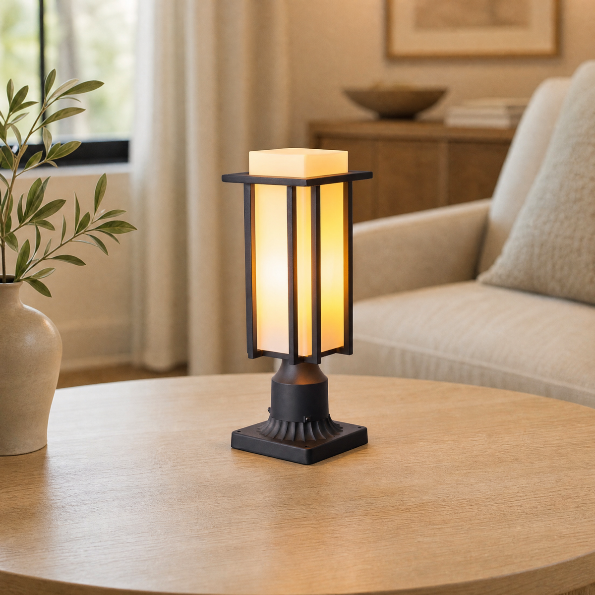 Metal Outdoor Lantern Modern Sand Black Iron Frosted Glass 1-Light for Porch Patio