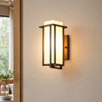 Metal Outdoor Lantern Modern Sand Black Iron Frosted Glass 1-Light for Porch Patio