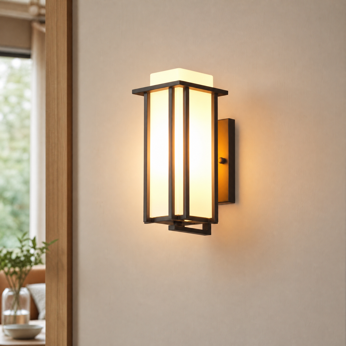 Metal Outdoor Lantern Modern Sand Black Iron Frosted Glass 1-Light for Porch Patio