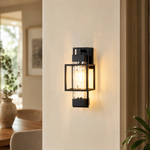 Metal Outdoor Lantern Modern Sand Black Iron Water Glass 1-Light for Porch Patio
