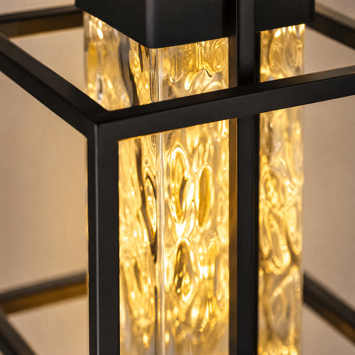 Metal Outdoor Lantern Modern Sand Black Iron Water Glass 1-Light for Porch Patio