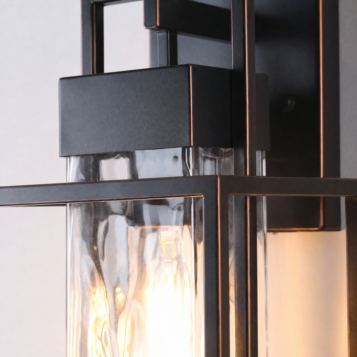 Metal Outdoor Lantern Modern Sand Black Iron Water Glass 1-Light for Porch Patio