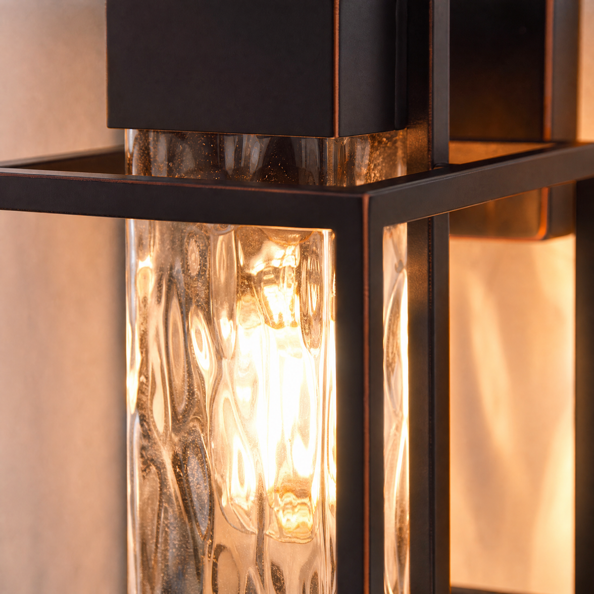 Metal Outdoor Lantern Modern Sand Black Iron Water Glass 1-Light for Porch Patio