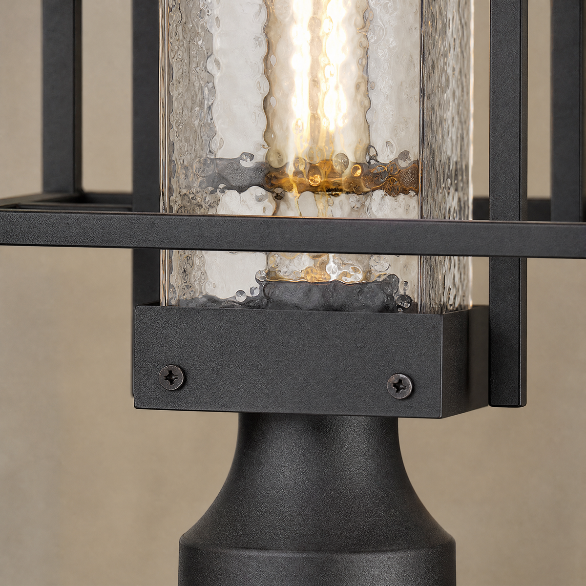 Metal Outdoor Lantern Modern Sand Black Iron Water Glass 1-Light for Porch Patio