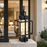Metal Outdoor Lantern Modern Sand Black Iron Water Glass 1-Light for Porch Patio