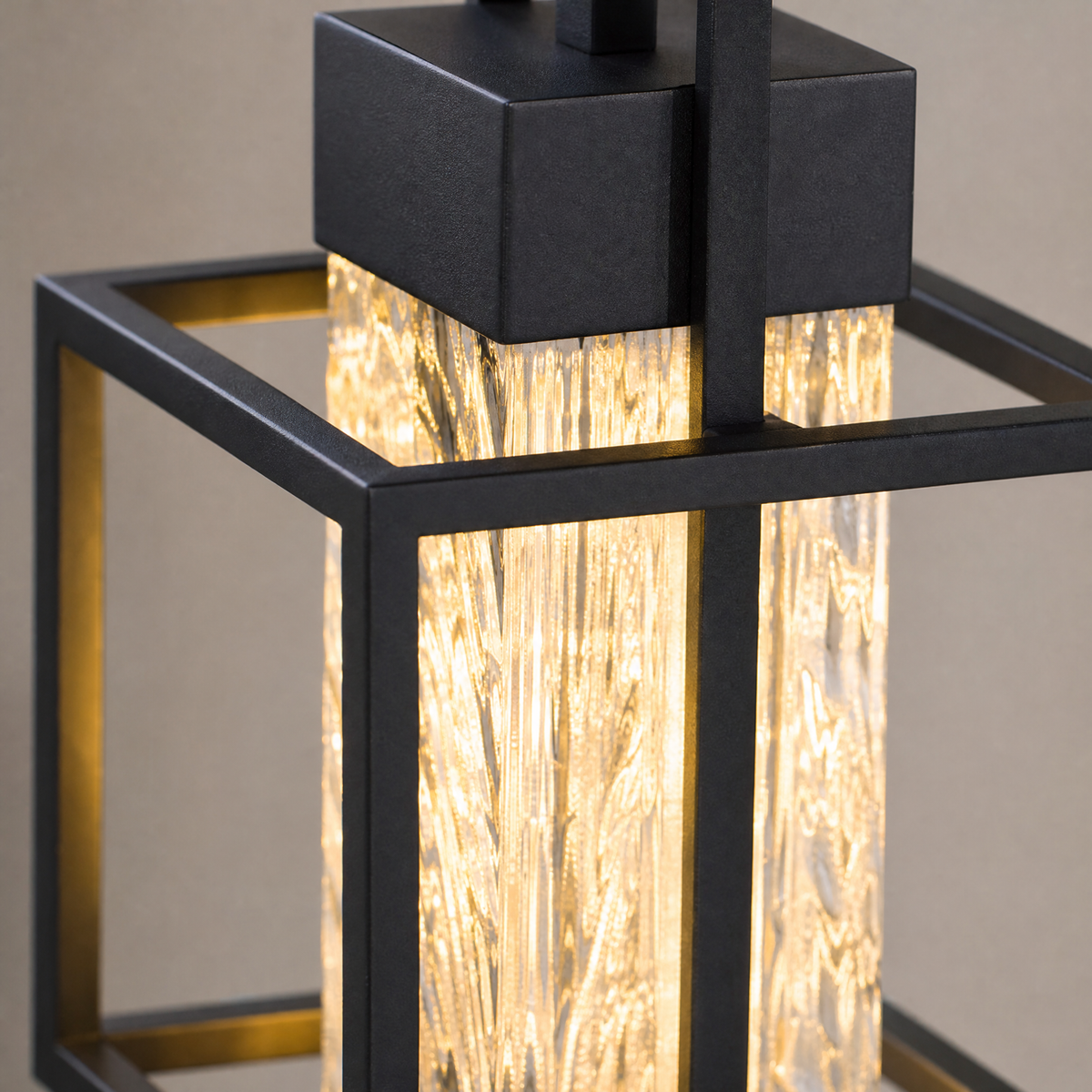 Metal Outdoor Lantern Modern Sand Black Iron Water Glass 1-Light for Porch Patio