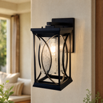 Metal Outdoor Lantern Traditional Sand Black Die-cast Aluminum Seeded Glass for Porch