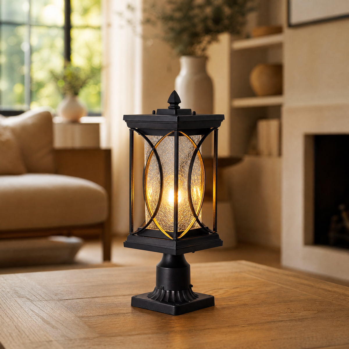 Metal Outdoor Lantern Traditional Sand Black Die-cast Aluminum Seeded Glass for Porch